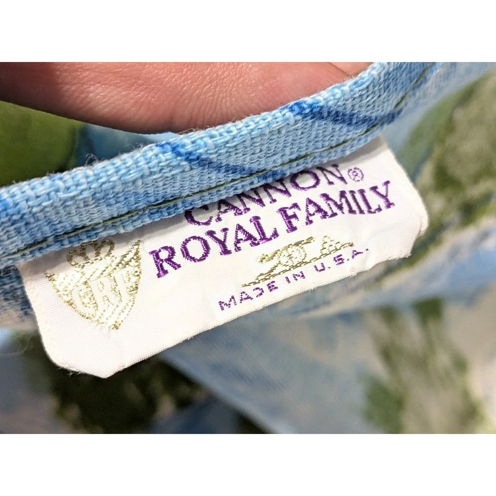 VTG Cannon Royal Family Queen Bedspread Mod 60s 70s Floral Fringe Green Blue